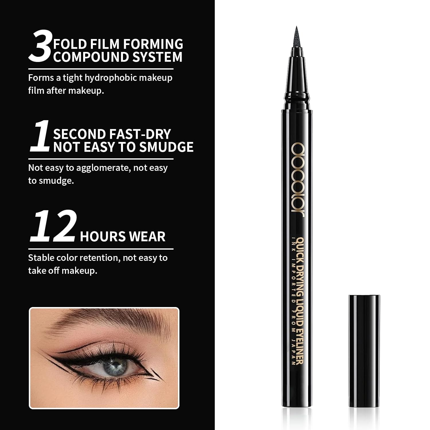 Docolor Waterproof Eyeliner Pen Super Slim Precise All Day Black Eyeliner Liquid Professional Makeup Liquid Eye Liner Pencil For Women