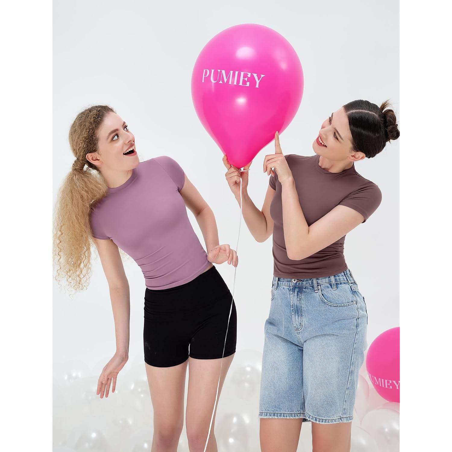 Pumiey Women'S Crew Neck Short Sleeve Tops Double Lined Slim Fit T Shirts Basic Tee Smoke Cloud Pro Collection