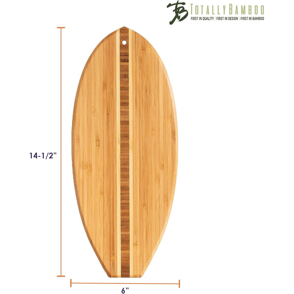 Totally Bamboo Lil Surfer Small Surfboard Cutting Board And Charcuterie Board, Bamboo Serving Platter With Wall Hang Tie, 14.5" X 6"