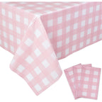 Kesfey 3 Packs Pink Gingham Tablecloth Pink and White Checkered Tablecloths 54 x 108 Inches Disposable Plastic Gingham Tablecovers Waterproof Rectangle Picnic Table Covers for Birthday Party Supplies