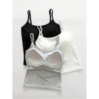 Women's 3 Pack Cami Crop Top Built in Bra Spaghetti Strap Camisole Tops