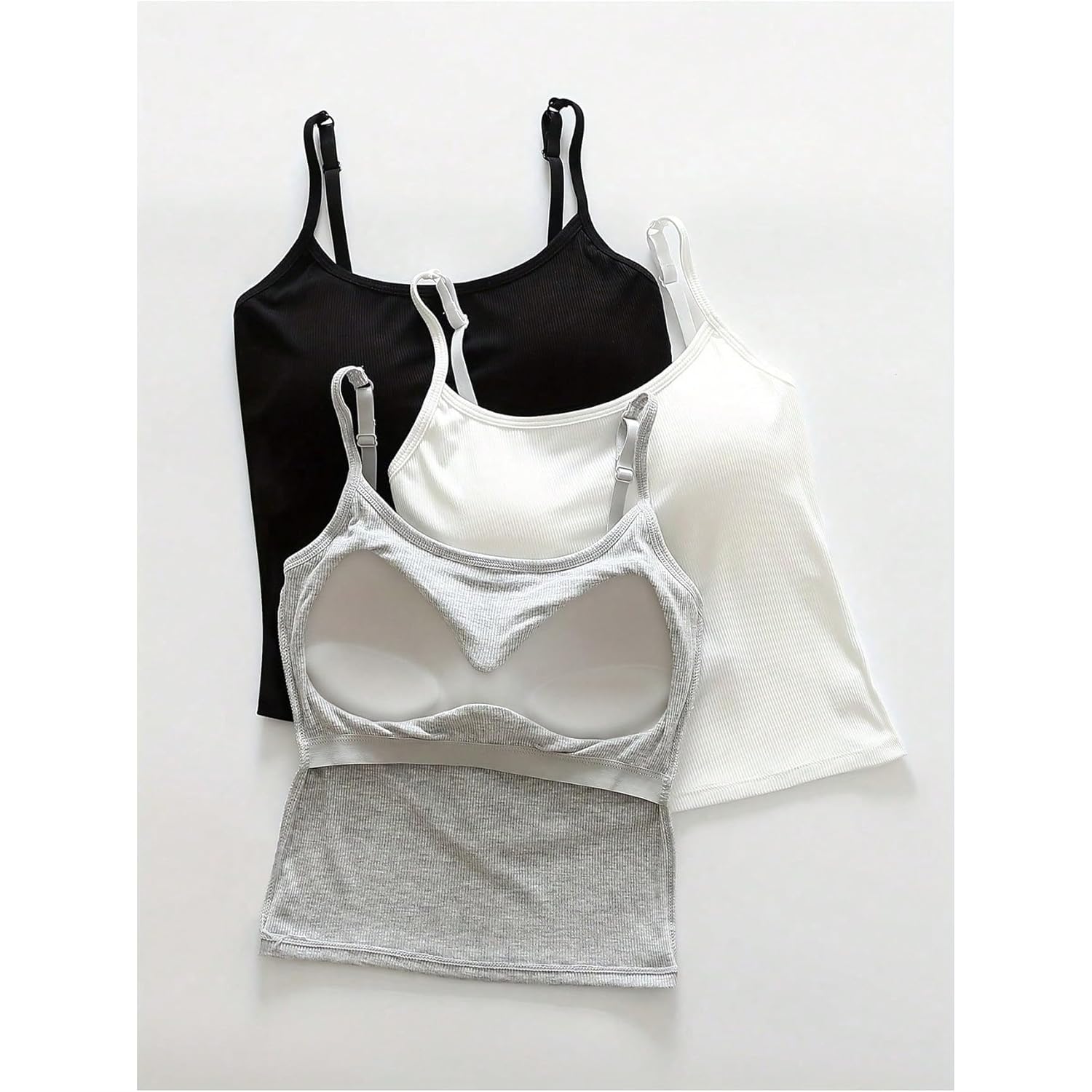 Women's 3 Pack Cami Crop Top Built in Bra Spaghetti Strap Camisole Tops