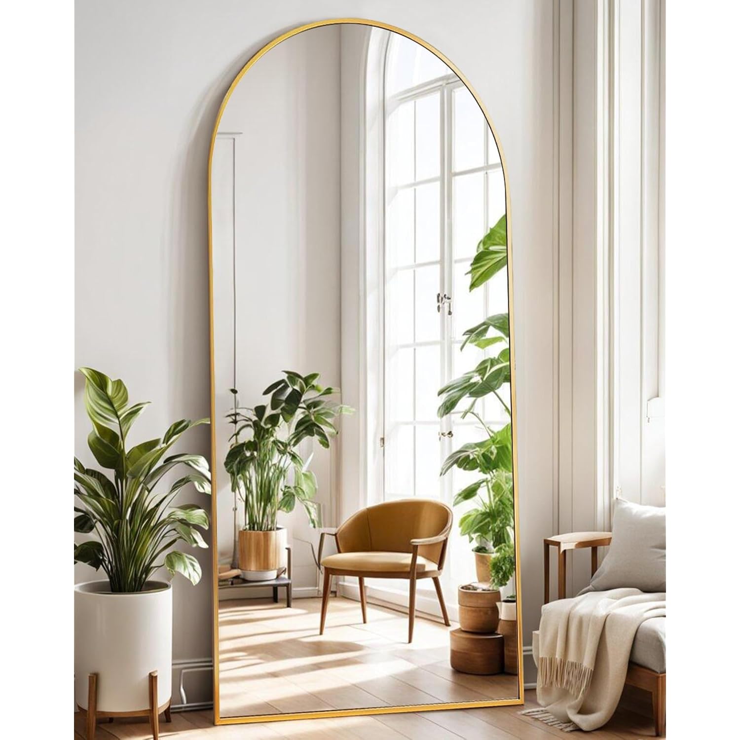 Dynwell Arched Full Length Mirror, Floor Mirror With Stand, 71"X26" Large Wall Mirror Full Length, Body Floor Mirror, Wall Mounted For Bedroom, Gold