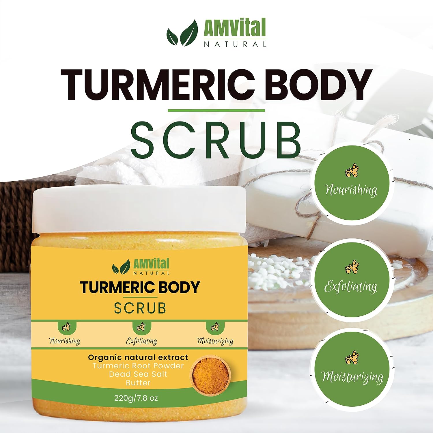 Turmeric Body Scrub, Face & Body Exfoliating Scrub, 7.8 Oz | Weekly Polish Step • Shower Skincare Routine • Soft Refreshed Feel
