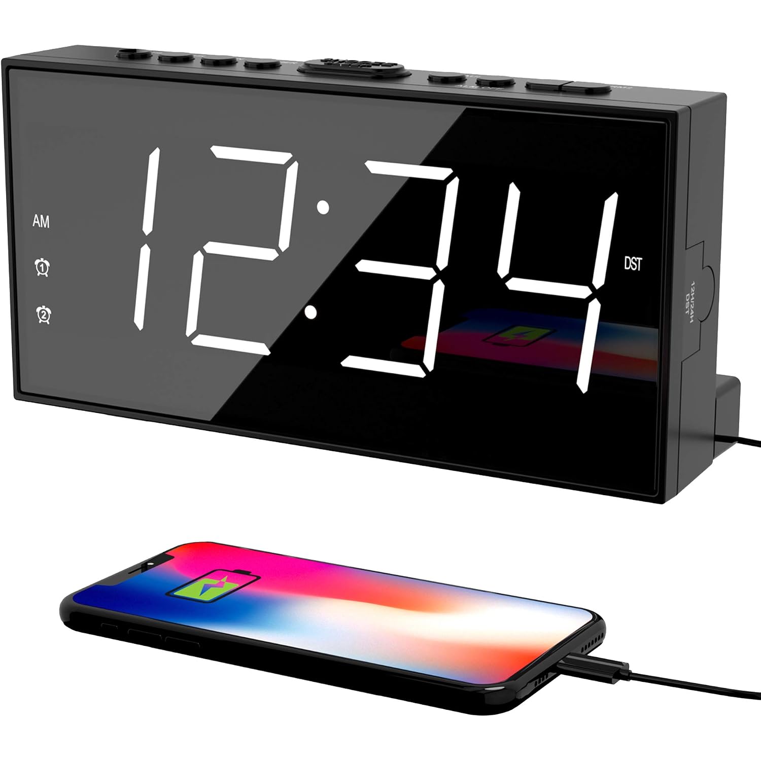 Pplee Alarm Clock For Bedroom, 2 Alarms Loud Led Big Display Plug In Simple Basic Digital Clock With Usb Charging Port, Adjustable Volume, Dimmable, Snooze For Deep Sleepers Kids Elderly Home Office