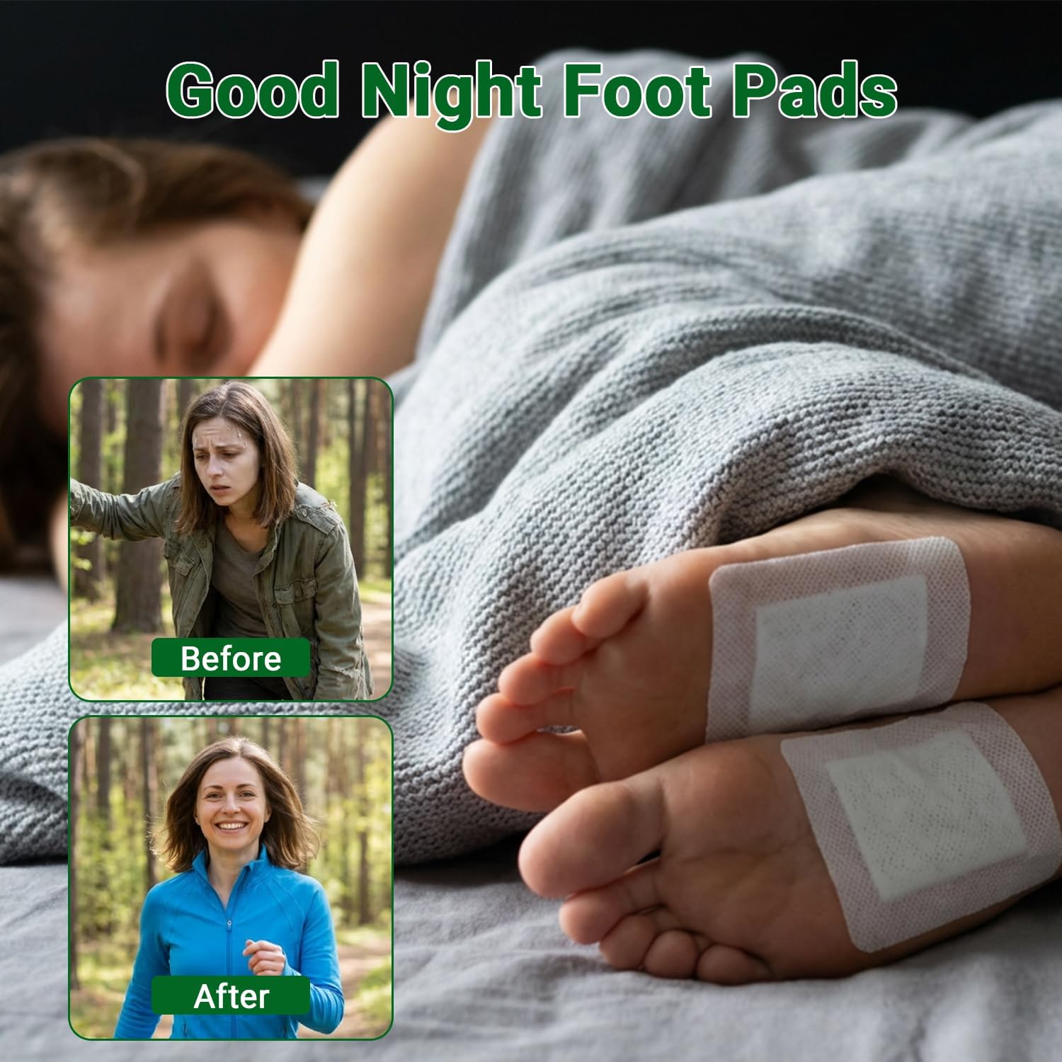 Deep Cleansing Foot Patches, Natural Ingredients for Food Care, Bamboo Vinegar & Ginger Oil, Goodnight Foot Pads, Helps Reduce Foot Odor, Sleep Better, Remove Tension, Fragrance-Free Type, 30 Pieces