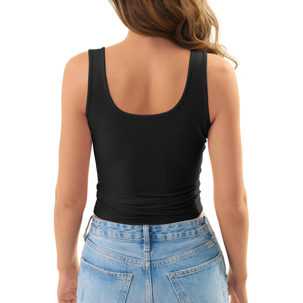Gkbk Womens Backless Henley Tank Tops Scoop Neck Low Cut Sexy Casual Slim Fit Sleeveless Ribbed Summer Cami Shirts