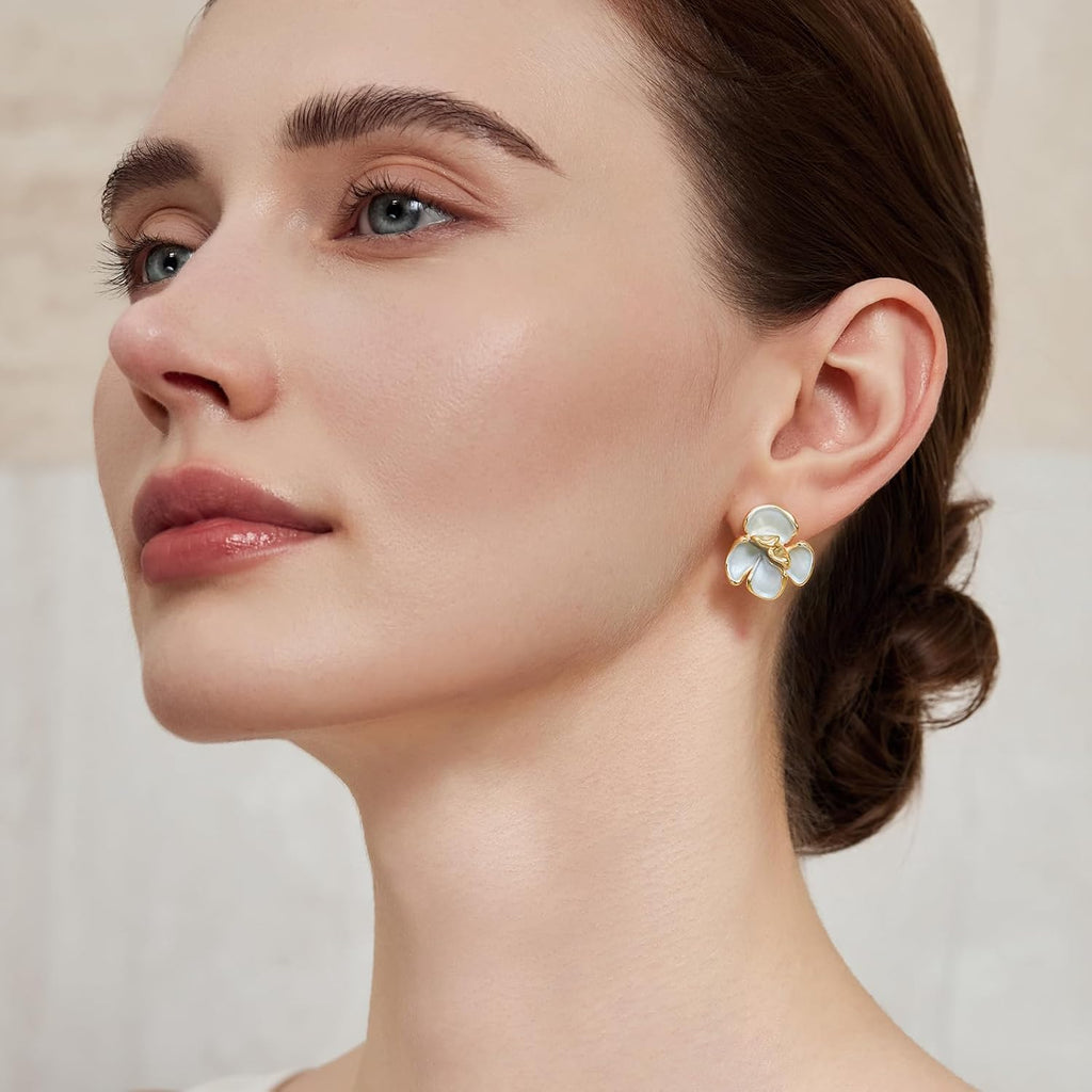 Cicy Bell Flower Earrings for Women 14k Gold Plated Boho Petal Statement Stud Earrings Trendy Jewelry Gifts
