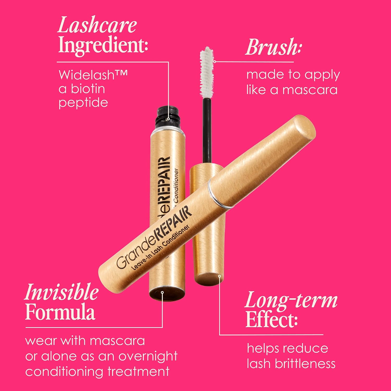 Grande Cosmetics Granderepair Leave-In Lash Conditioner Strengthens, Softens & Protects With Biotin Peptide & Nourishing Oils- Invisible Formula To Prevent Breakage, Support Healthier Lashes (0.10 Oz)