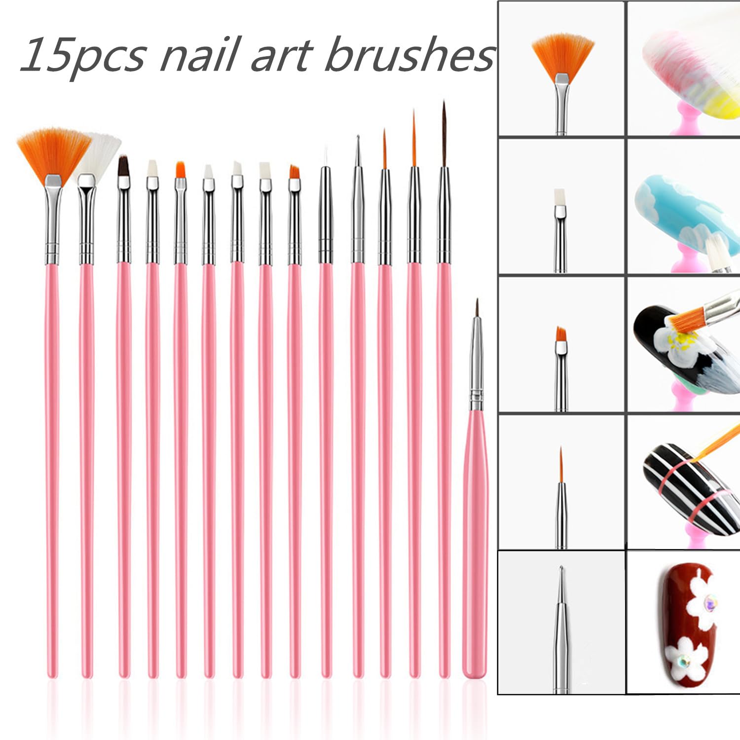 FULINJOY 20 Pcs Nail Art Design Tools, 15 Pcs Nail Art Painting Brushes with 5 Pcs Double-end Nail Dotting Tools