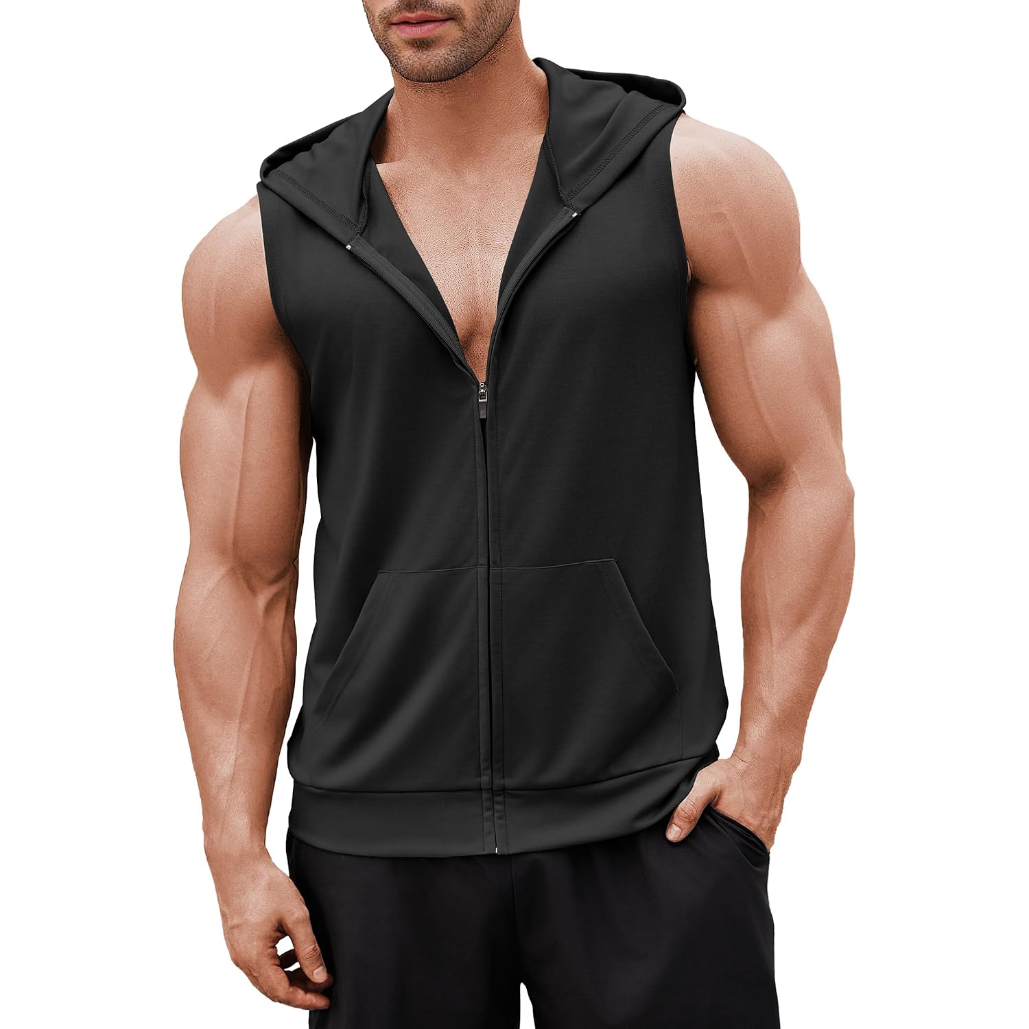 Coofandy Men'S Workout Hooded Tank Tops 2 Pack Zip Up Sleeveless Gym Shirts Muscle Cut Off T Shirt Bodybuilding Hoodies