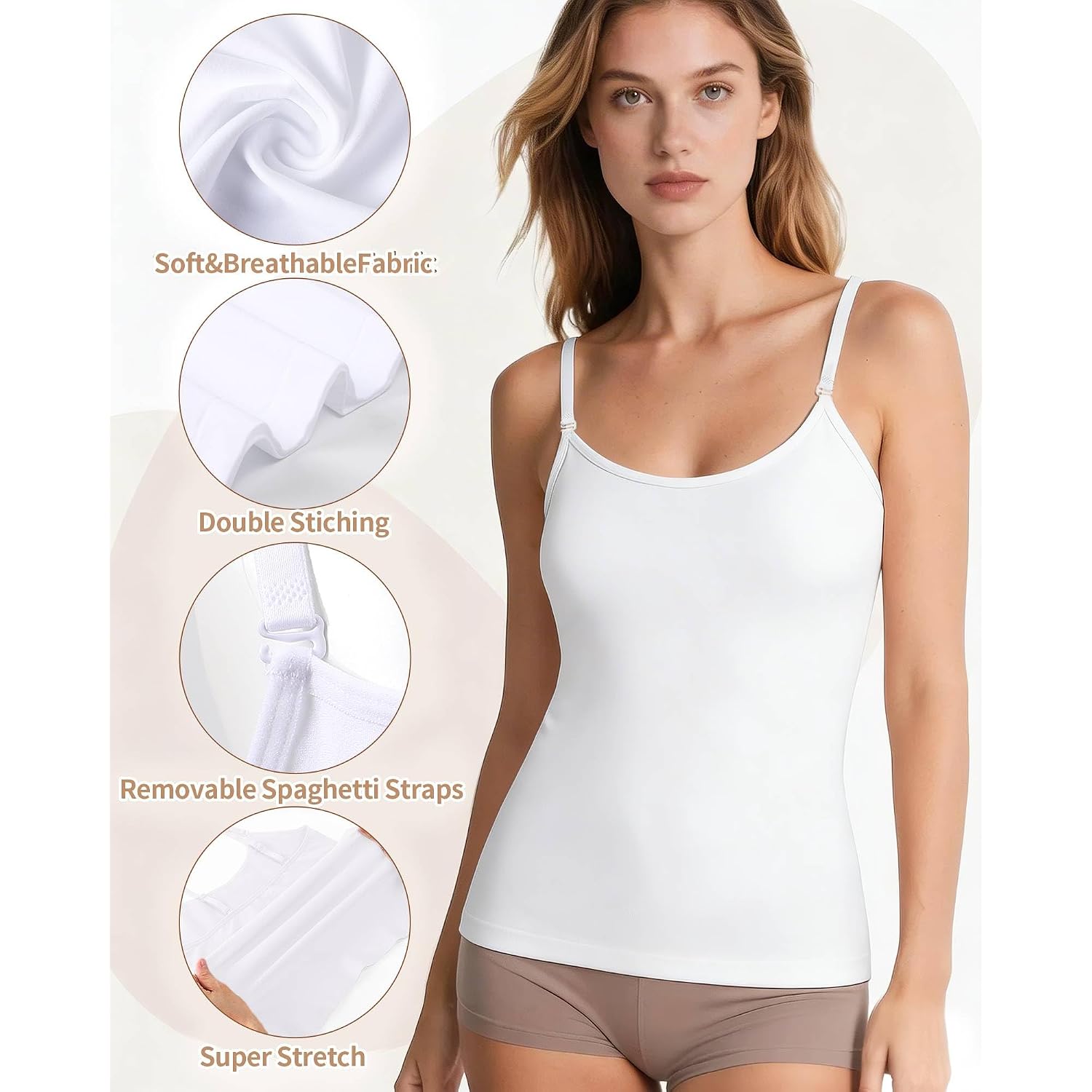 Imucci Camisole Tops For Women Nude Tank Top Double Lined Scoop Neck Spaghetti Strap Tank Top With Adjustable Clear Straps
