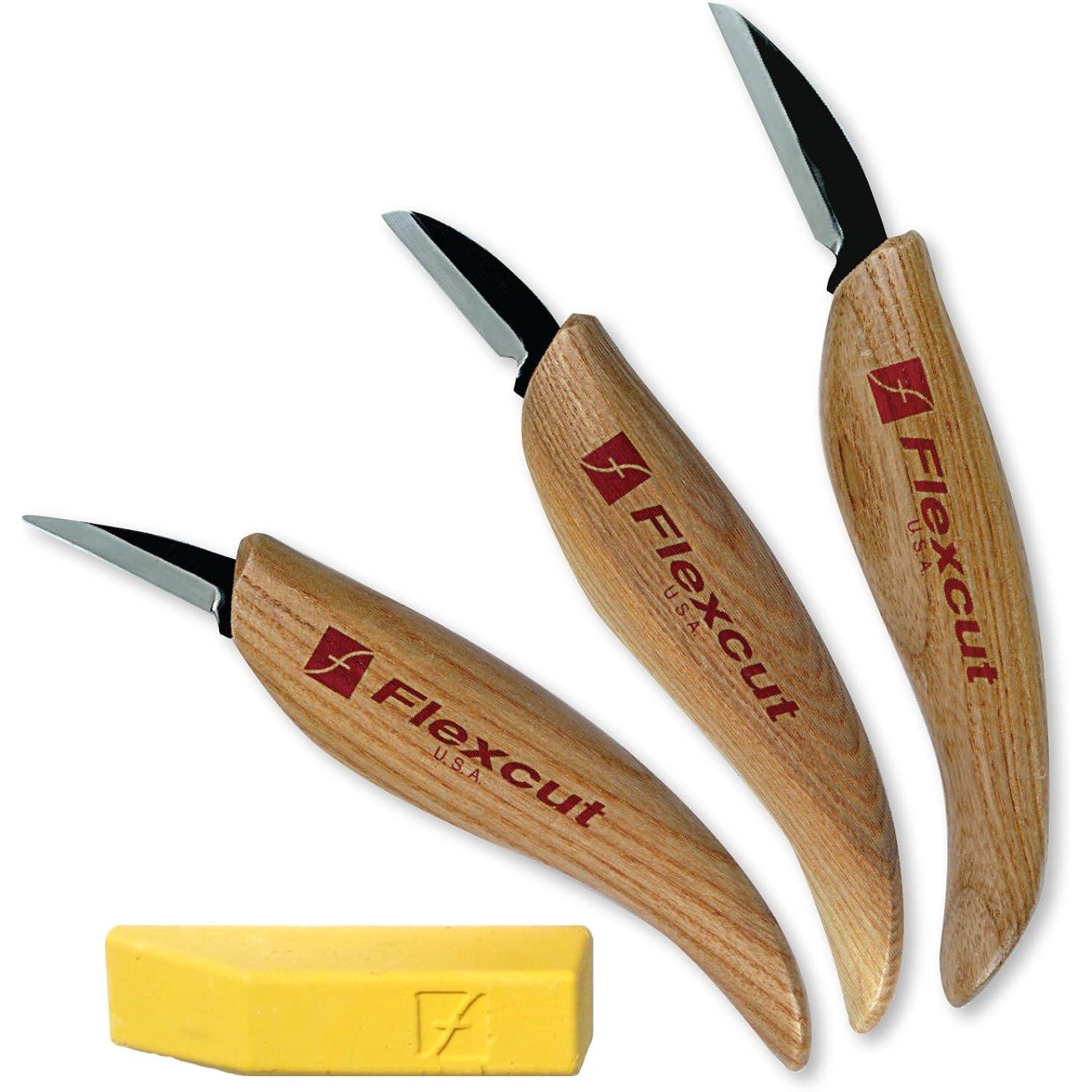 Flexcut Wood Carving Knives | Starter Set Of 3 Woodcarving Knives | 1095 High Carbon Steel Blades | Ergonomic Ash Wood Handles For Beginners And Hobbyists | Kn500 | Made In The U.S.A