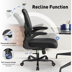 Ergonomic Office Chair With Adjustable Lumbar Support, 300 Lbs Swivel Desk Chair With Flip-Up Arms, Mesh Comfy Padded Seat For Computer And Home, Black