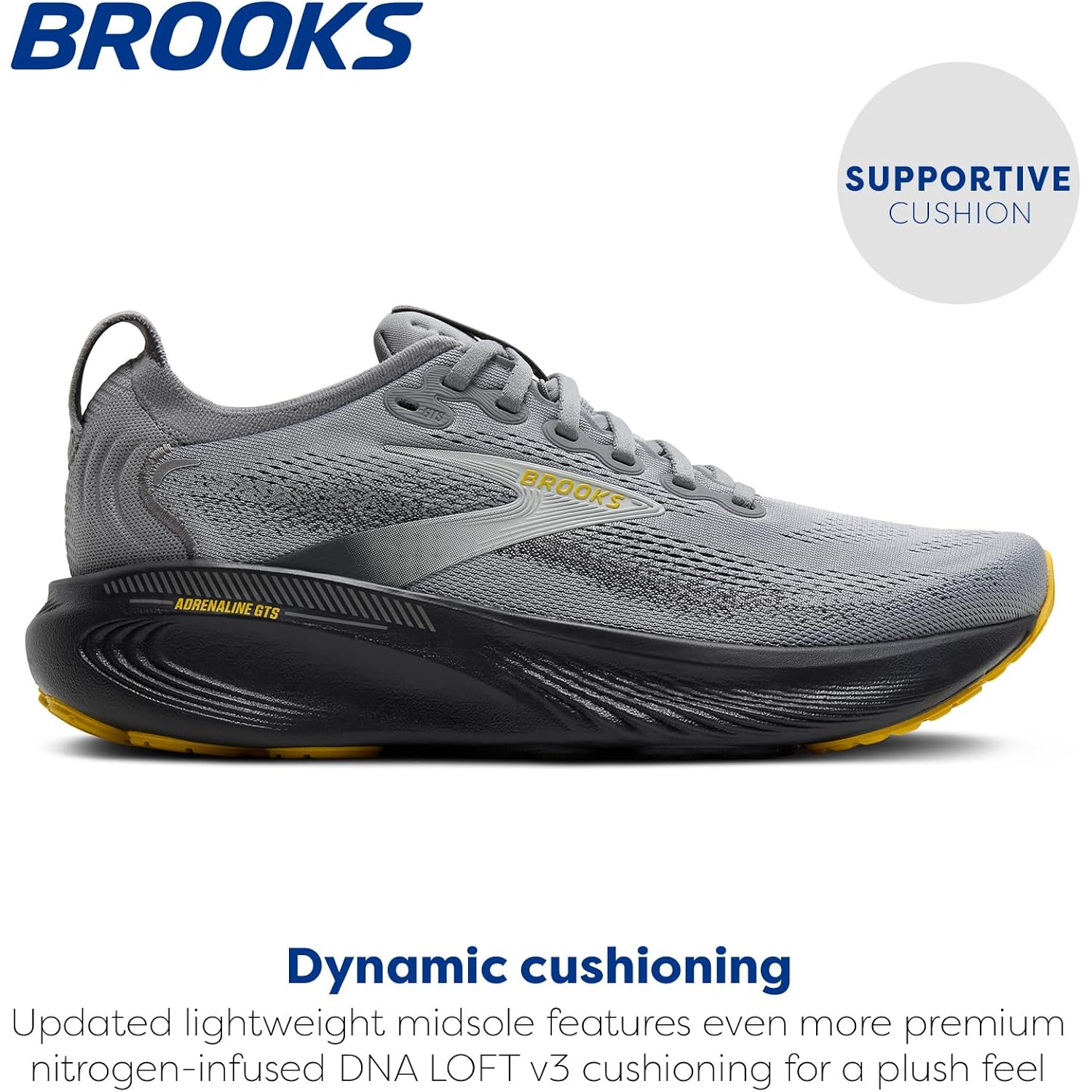 Brooks Men’S Adrenaline Gts 25 Supportive Running & Walking Shoe - Primer Grey/Ebony/Jasmin - 14 Wide