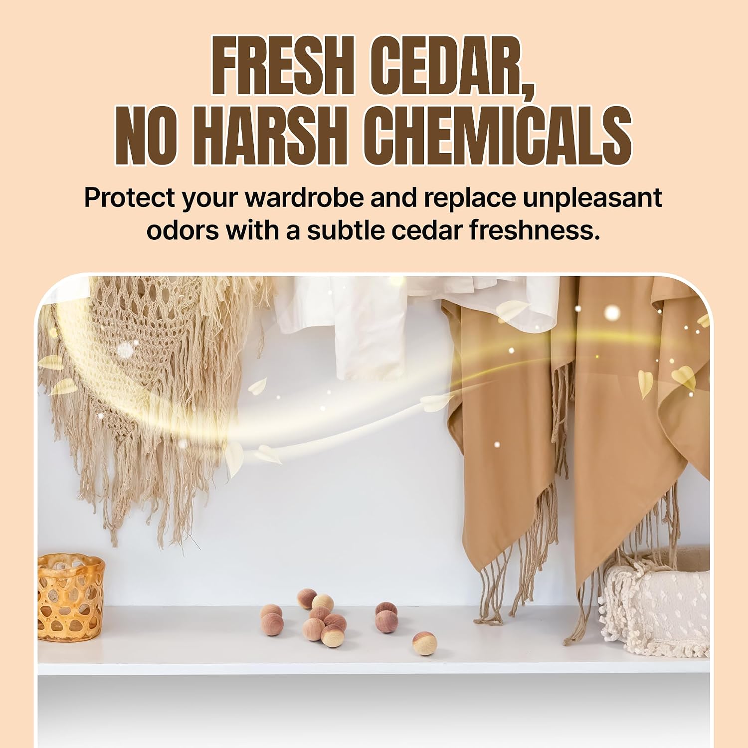 50 Cedar Balls For Clothes - Fresh Smell For Closets And Drawers - Protection For Garments - Cedarwood Closet Freshener & Protects From Moths - Wood Block For Drawer & Storage