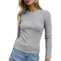 Sidefeel Womens Tops Casual Crewneck Long Sleeve Tops Ribbed Raw Hem Spring T Shirts Slim Fit Basic Tees Blouses
