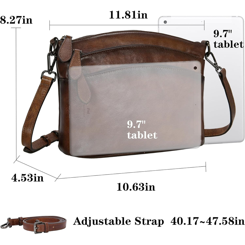 Heshe Crossbody Bags For Women Genuine Leather Purses With Multi-Pockets Vintage Ladies Small Shoulder Satchel Bag