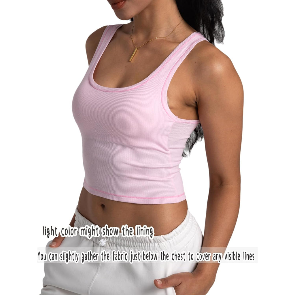 Danysu Women Rib Tank Top Padded Workout Top Square Neck Crop Tank Fitted Basic Cami Tops