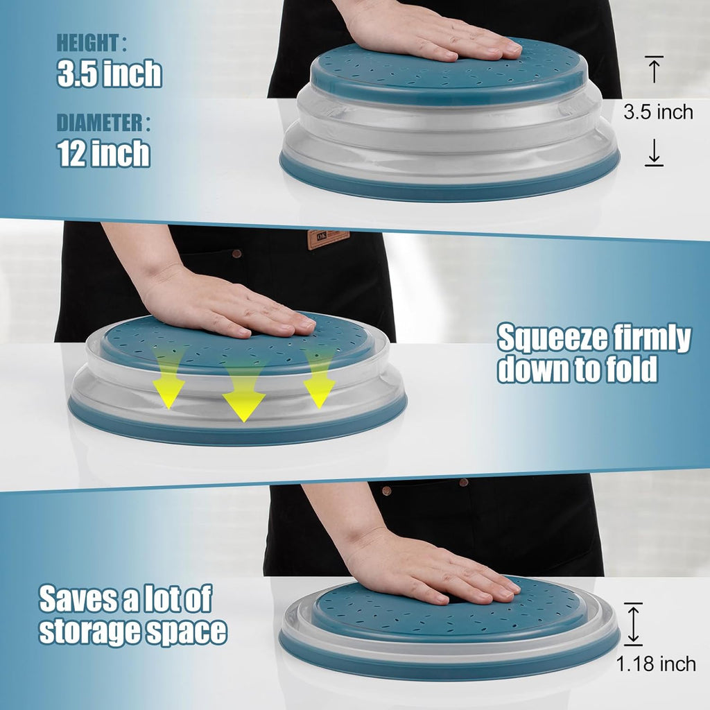 Large Microwave Splatter Cover & Silicone Mat,12 Inchs Vented Collapsible Guard dish Plate lid & Round Kitchen mat for food