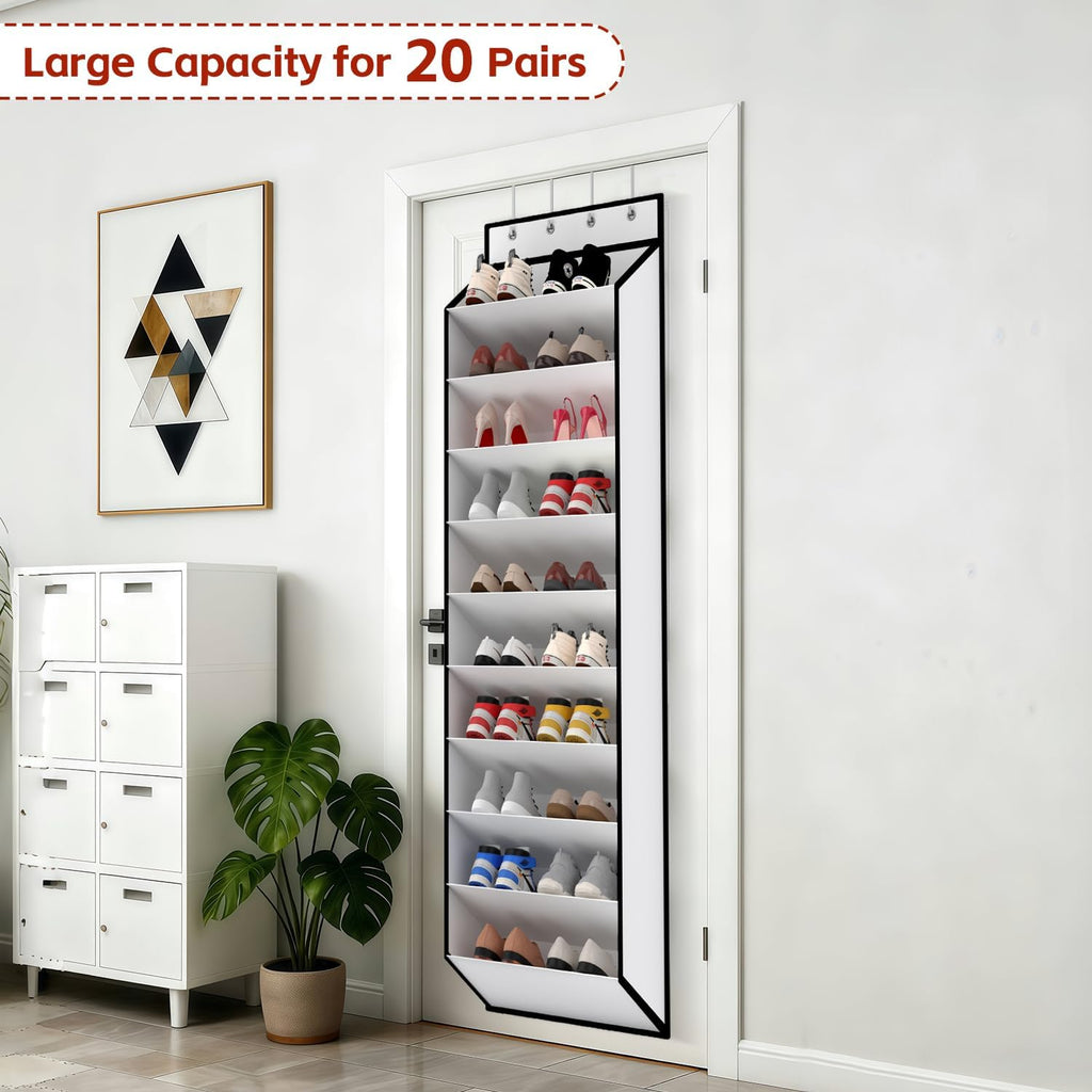 Keepjoy 10 Tiers White Over Door Shoe Organizer Storage, Hanging Shoe Holder For Door With Large Deep Pockets, Fit 20-30 Pairs Shoe Rack For Sneakers, Boots (White)