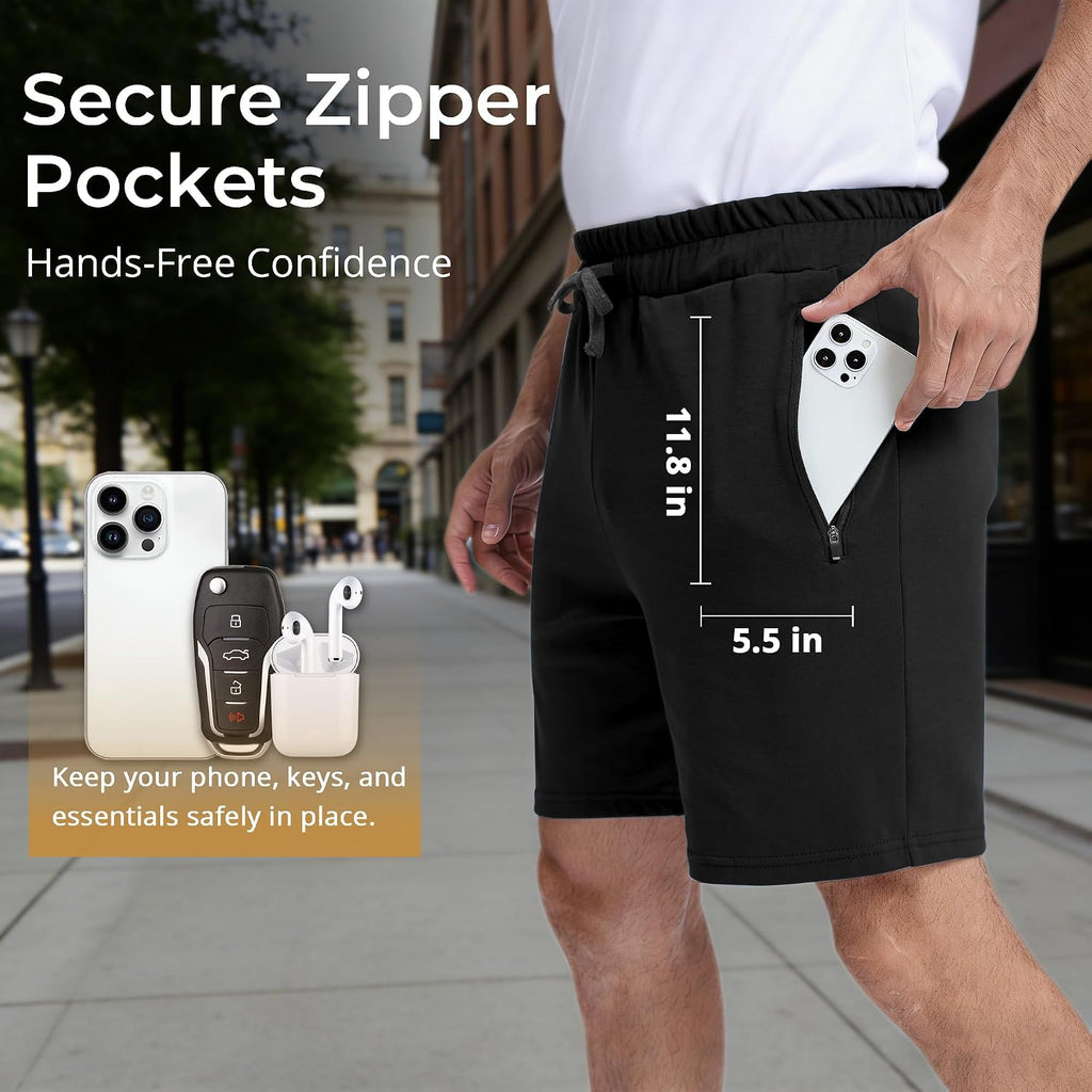 Mens Cotton Lounge Sleep Shorts With Zipper Pockets, Casual Wear | Soft Lightweight 100% Cotton Shorts, Ideal For Lounging, Seeping, Relaxing At Home, And Casual Daily Wear.
