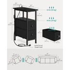 Songmics Side Table With Led Light, Narrow End Table With 2 Drawers, Nightstand With Charging Station, Bedside Tables For Small Space, Living Room, Bedroom, Ink Black, Bellah Collection Ulgs002B101