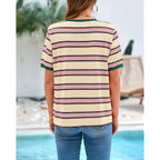 Btfbm Summer Tops For Women 2026 Crewneck Short Sleeve Striped T Shirts Casual Spring Clothes Color Block Basic Tee Blouses