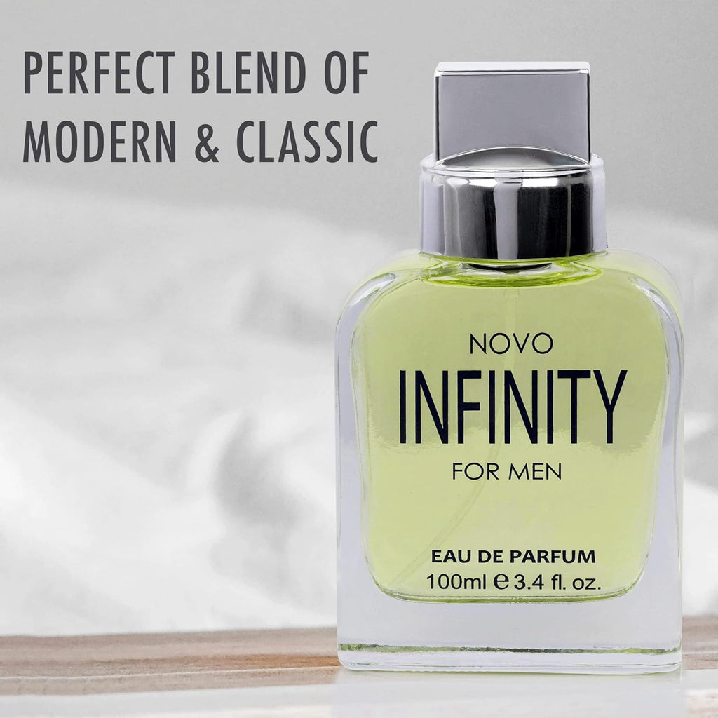 NovoGlow Novo Infinity for Men- 3.4 Fluid Ounce Eau De Parfum Spray for Men - Refreshing Citrusy & Floral Top Notes Smell Fresh All Day Long Lovely Gift Occasions
