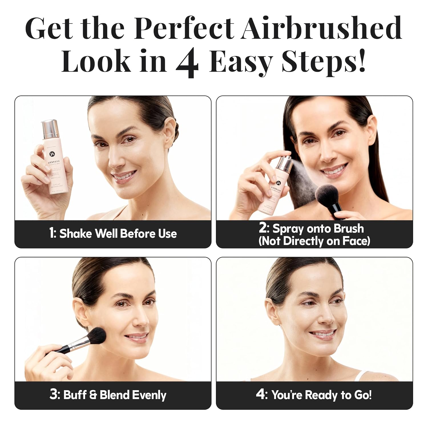 Jerome Alexander MagicMinerals AirBrush Foundation – 2 Piece Set with Airbrush Foundation and Kabuki Brush - Spray Makeup with Anti-aging Ingredients for Smooth Radiant Skin - Medium Dark