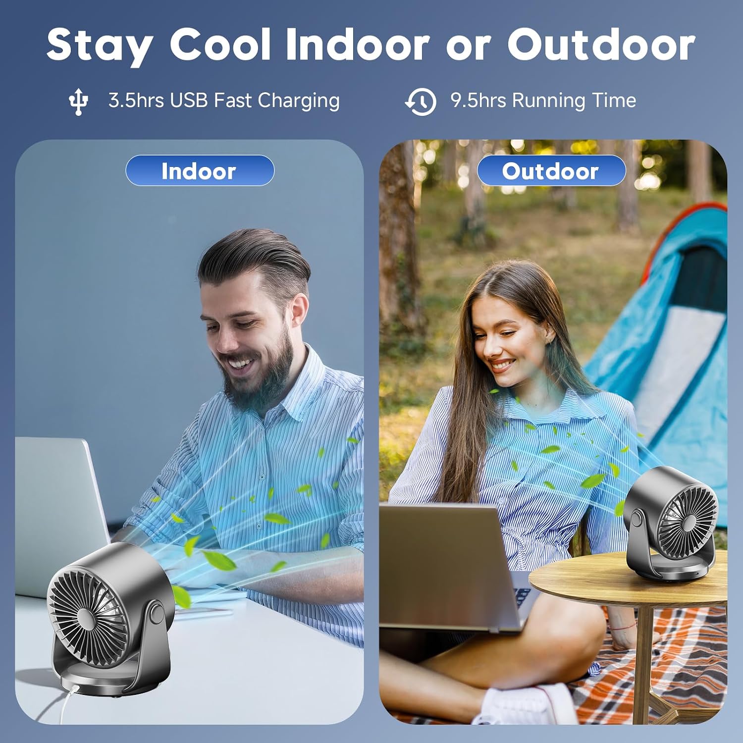 Desk Fan, Turbo Table Fan For Bedroom, 100-Speed Digital Display, Low Noise, 105° Adjustable Tilt, 7.5-Inch, Rechargeable Battery, Wall-Mouted Design For Home, Office, Travel Dark Black