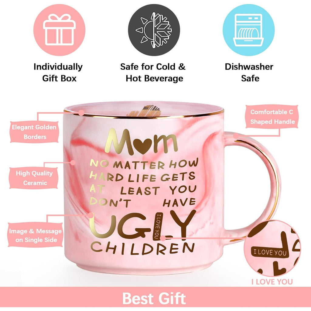 Mothers Day Gifts for Mom from Daughter Son - 12oz Funny Coffee Mug for Mom Wife from Husband Unique Marble Coffee Cup with Gold Print Christmas Birthday Mother's Day Present for Mama Stepmother Women