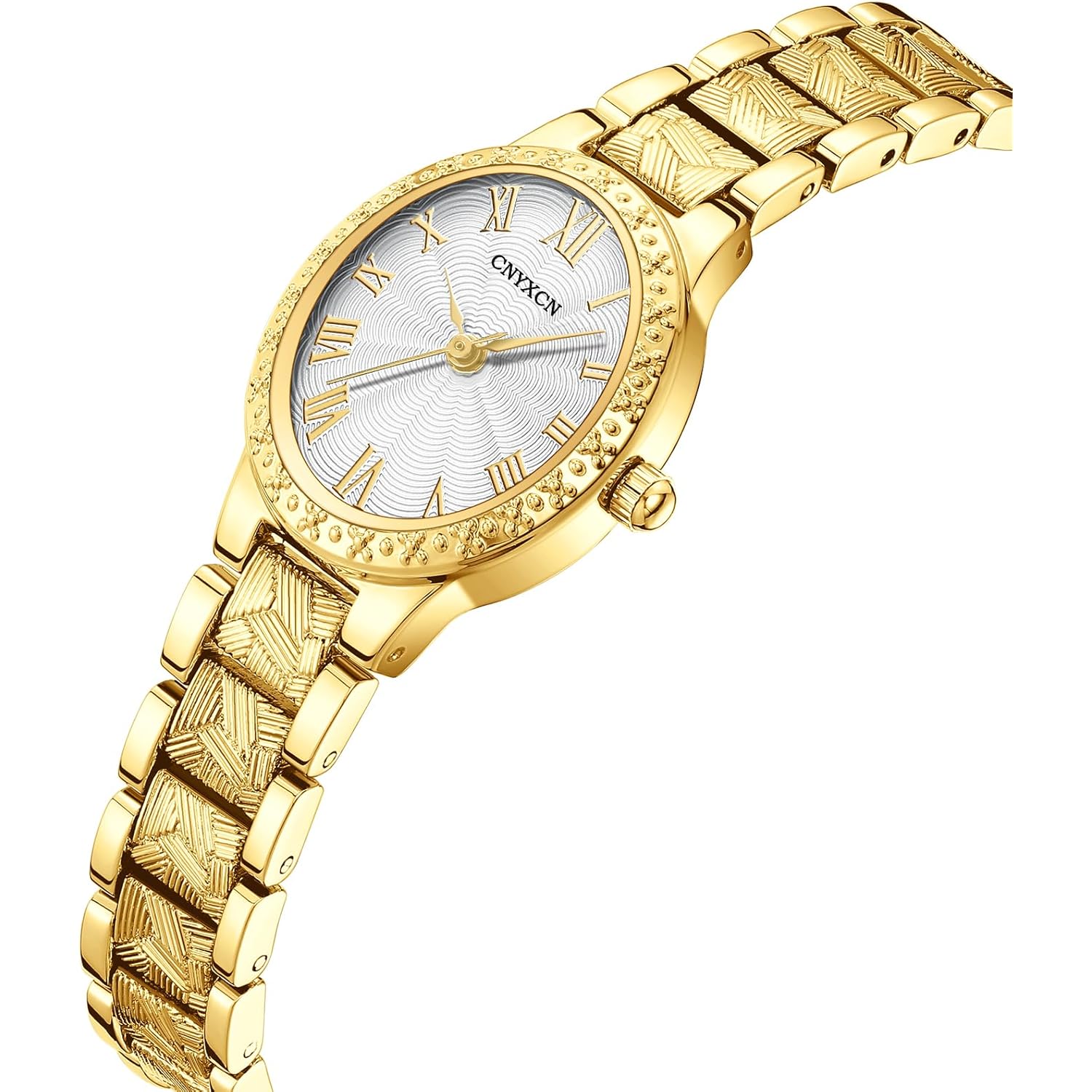 CNYXCN Vintage Gold Watches for Women with Oval Case,Roman Numeral Dial,Golden Tone Bracelet Strap,Water Resistant,Includes Tools