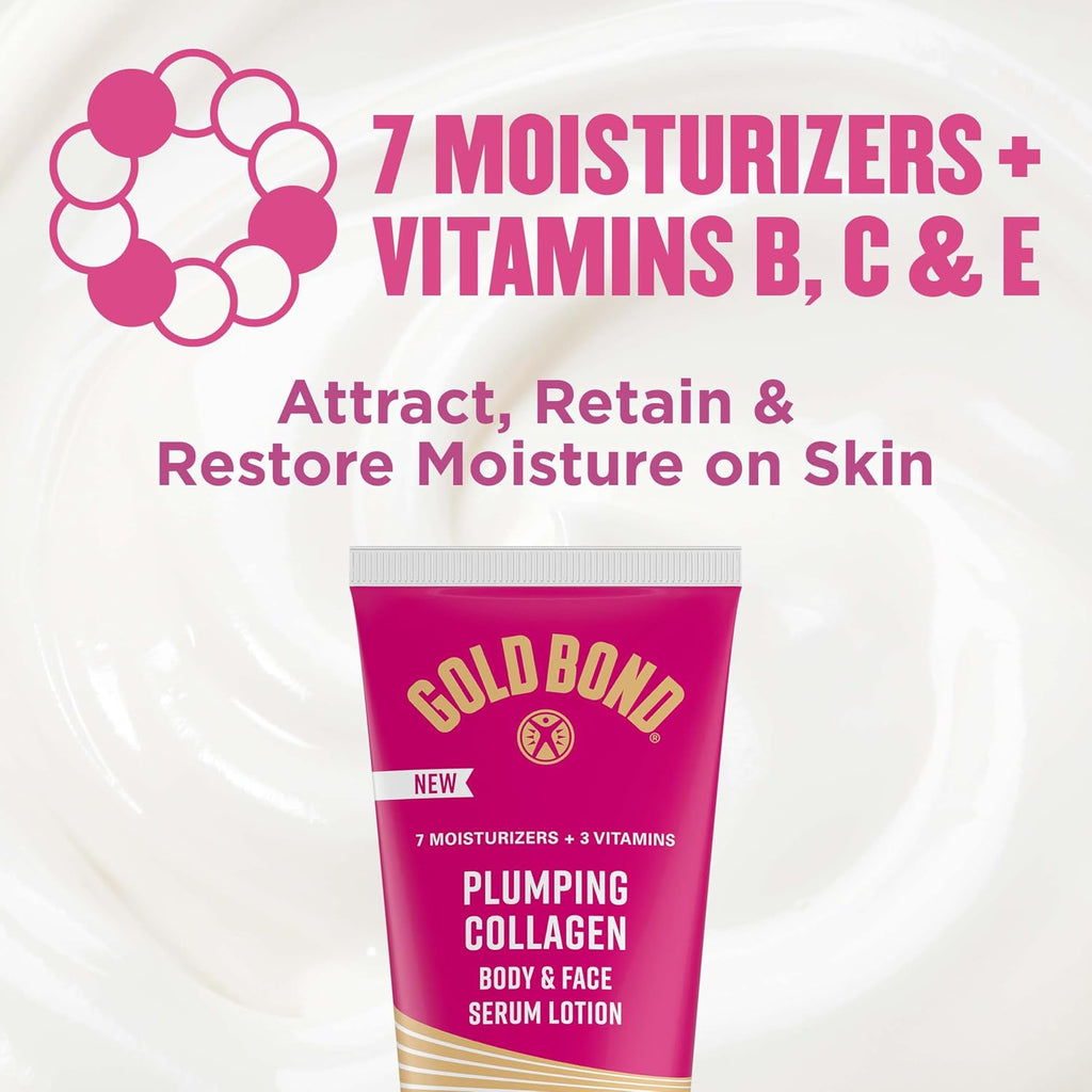 Gold Bond Plumping Collagen Body & Face Serum Lotion, Lightweight Hydrating Moisturizer With Collagen Peptide Complex, Jojoba And Grapeseed Oils To Visibly Plump Skin, Cherry Blossom Scent, 8 Oz
