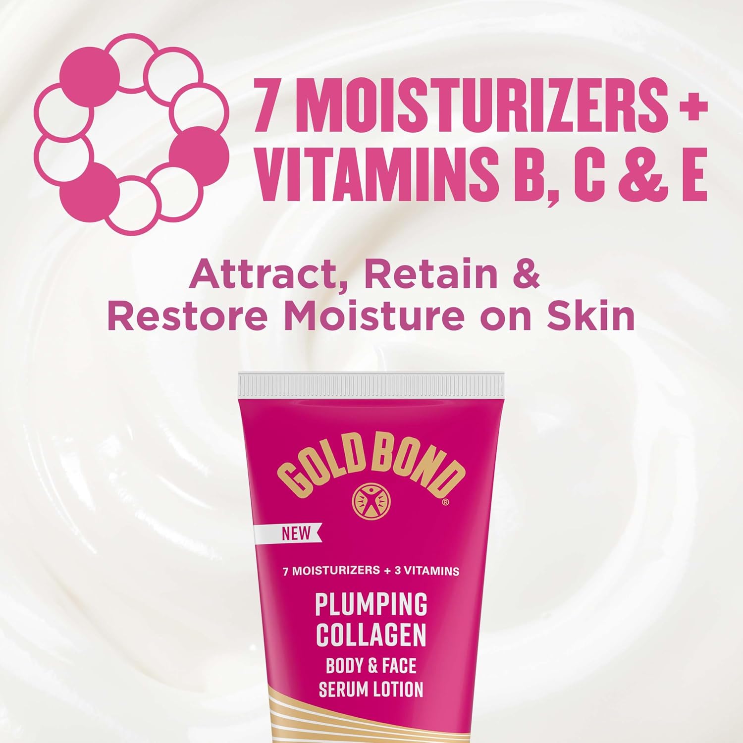 Gold Bond Plumping Collagen Body & Face Serum Lotion, Lightweight Hydrating Moisturizer With Collagen Peptide Complex, Jojoba And Grapeseed Oils To Visibly Plump Skin, Cherry Blossom Scent, 8 Oz