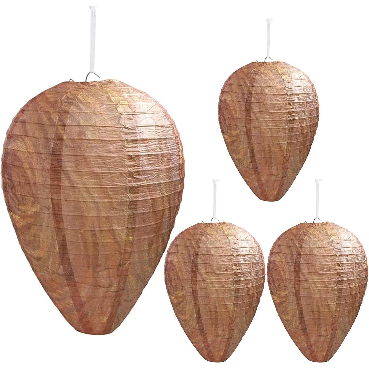 4 Pack Wasp Nest Decoy Hanging Wasp Nest Stay Away From Wasps Hornets Yellow Jackets | Handmade Paper Hive Model, Realistic Beehive Decoration, For Eaves/Courtyard/Pool Areas, Hanging Design, Easy Mount