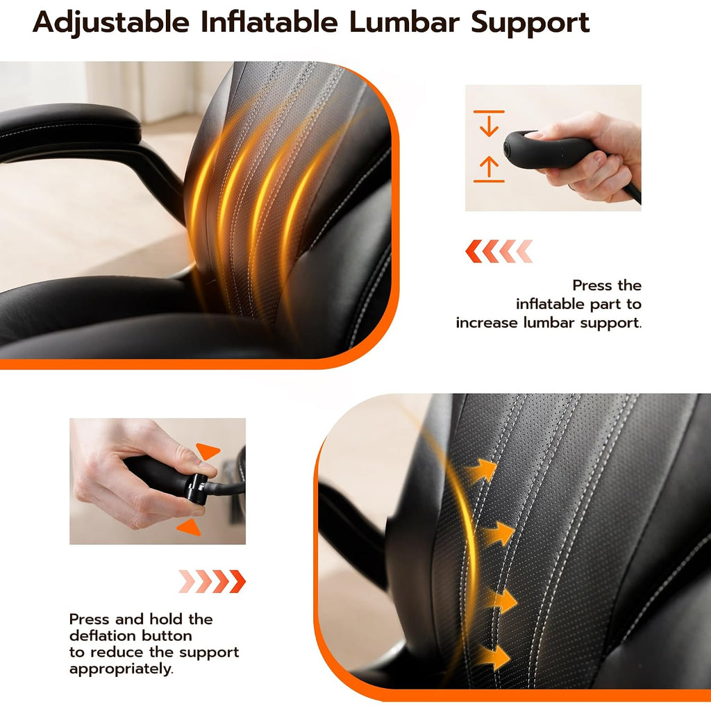 Ylzyxal Office Desk Chair, Ergonomic Computer Chair With Padded Flip-Up Arms And Adjustable Lumbar Support, Pu Leather Executive Chair With Tilt Lock And 360° Swivel Rolling Wheels For Work, Study