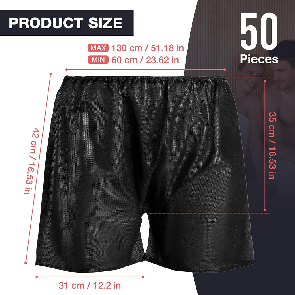 Noverlife 50Pcs Disposable Men Boxer Shorts, Non Woven Male Underwear Patient For Travel Massage Individually Wrapped