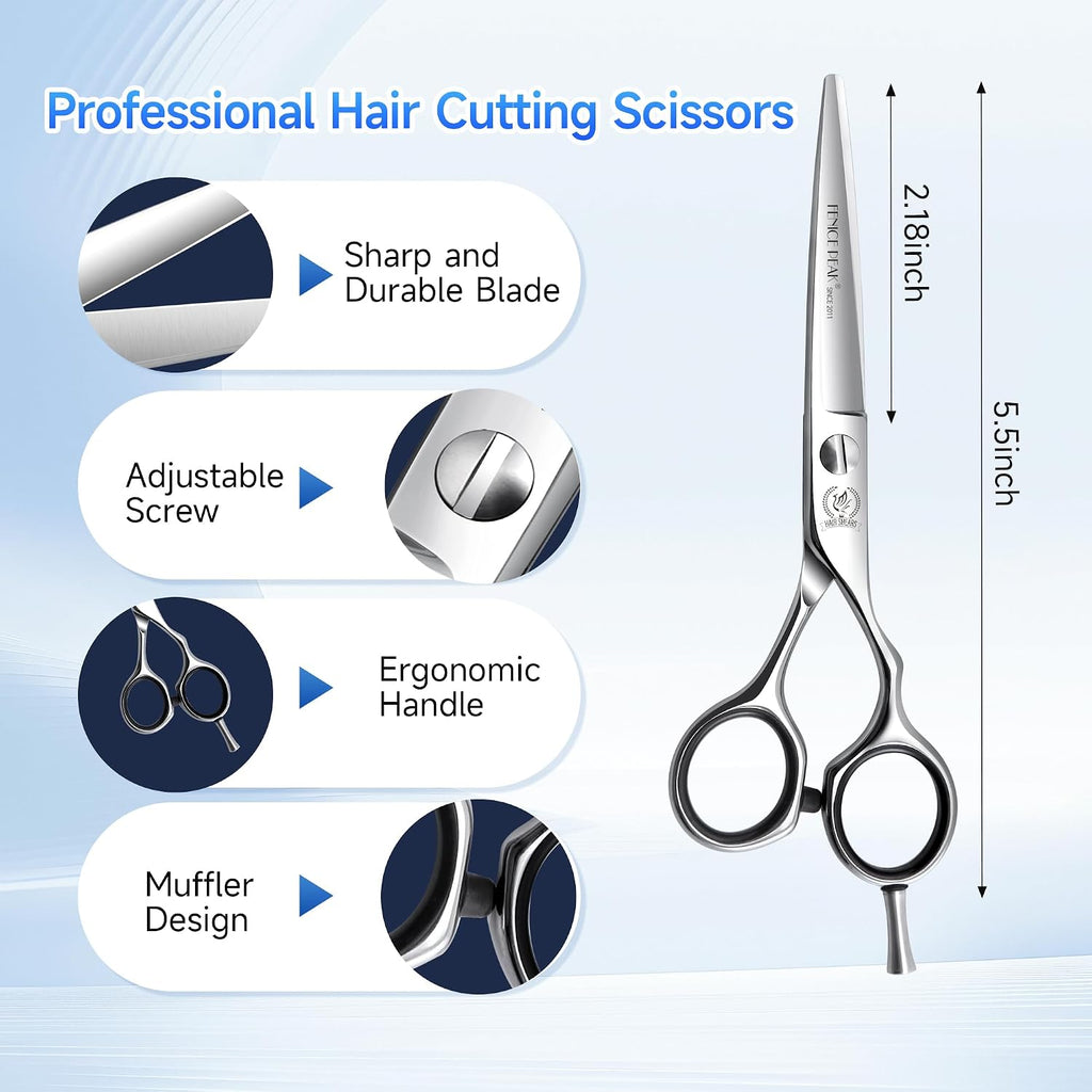 5.5'' Hair Cutting Scissors Set, Professional 440C Stainless Steel Barber Shears Kit With Cutting & Thinning Scissors, 9 Pcs Hairdressing Tools For Men Women Salon Home Use