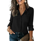 Button Down Shirts for Women Long Sleeve Blouse Dressy Casual Business Work Tops with Pocket