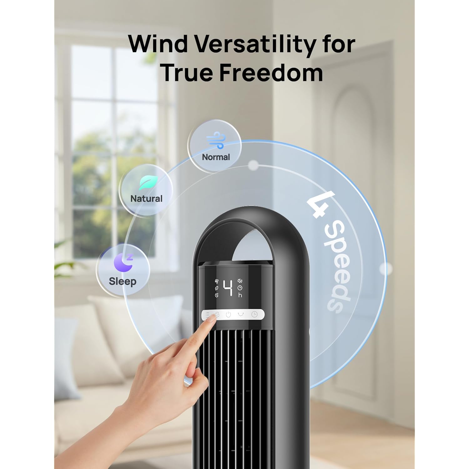 Dreo Tower Fan For Bedroom, 26Ft/S Velocity, 90° Oscillating, 8H Timer | 4 Speeds, 3 Modes, 28Db Quiet Standing Fan, Floor Fan For Room, Living Room, Office, Home, Cooling Fan With Remote, Black