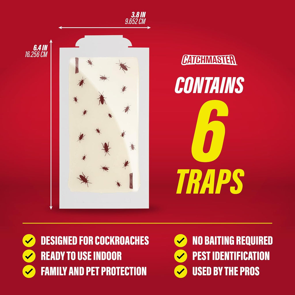 Catchmaster Roach Trap Glue Boards 6-Pk, Adhesive Bug Catcher, Insect & Roach Killer, Scorpion, Spider, Cricket, & Cockroach Traps For Home, Bulk Glue Traps For House & Garage, Pest Control For Home