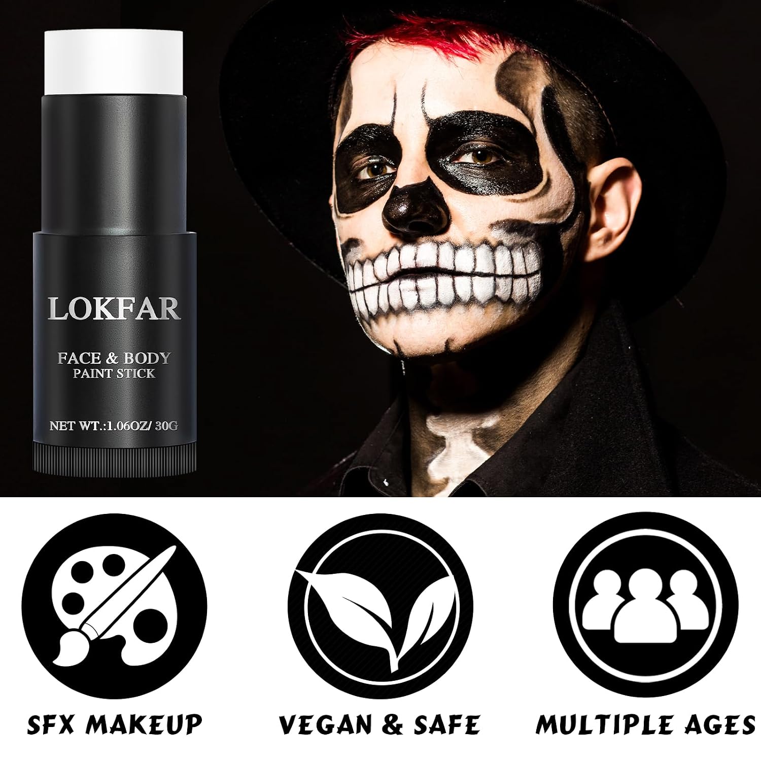 White Face Body Paint Stick, Eye Black Stick For Sports, Waterproof Full-Coverage White Foundation Face Makeup For Halloween Zombie Clown Vampire Skeleton Skull Joker Goth Cosplay Makeup