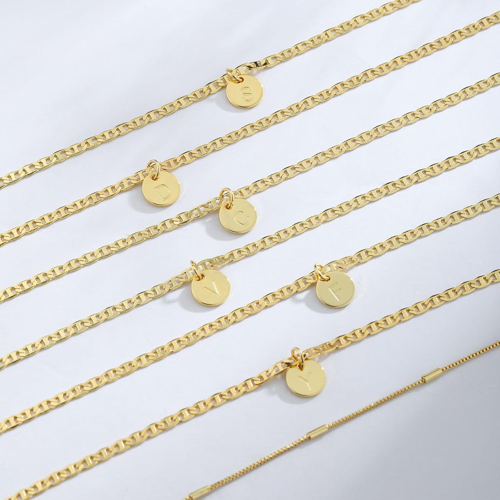 Initial Ankle Bracelets for Women 14K Gold Plated Dainty Layered Round Letter Anklets Beach Jewelry Gift