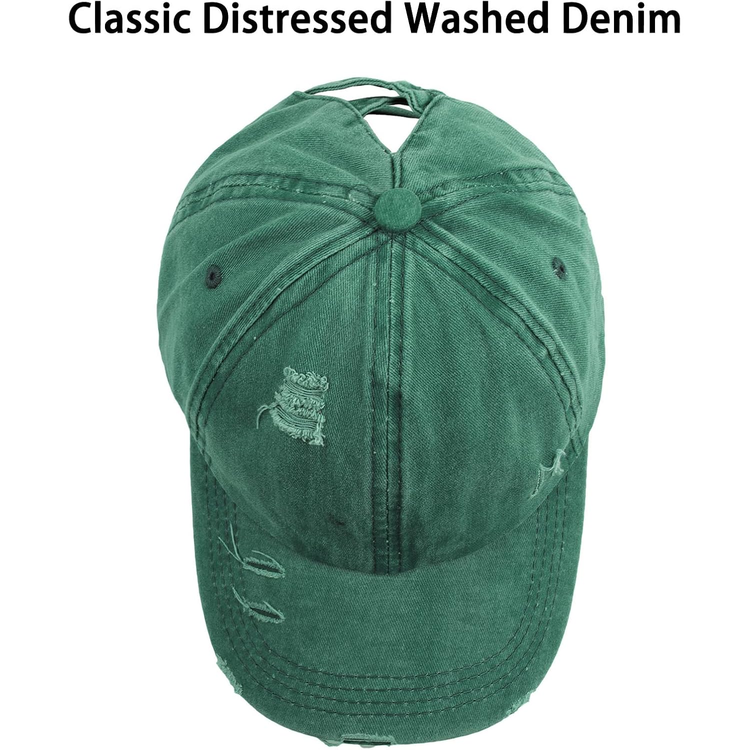 Women Distressed Ponytail Baseball Caps Adjustable Criss Cross Ponytail Hats High Messy Bun Ponycap Trucker Hat White