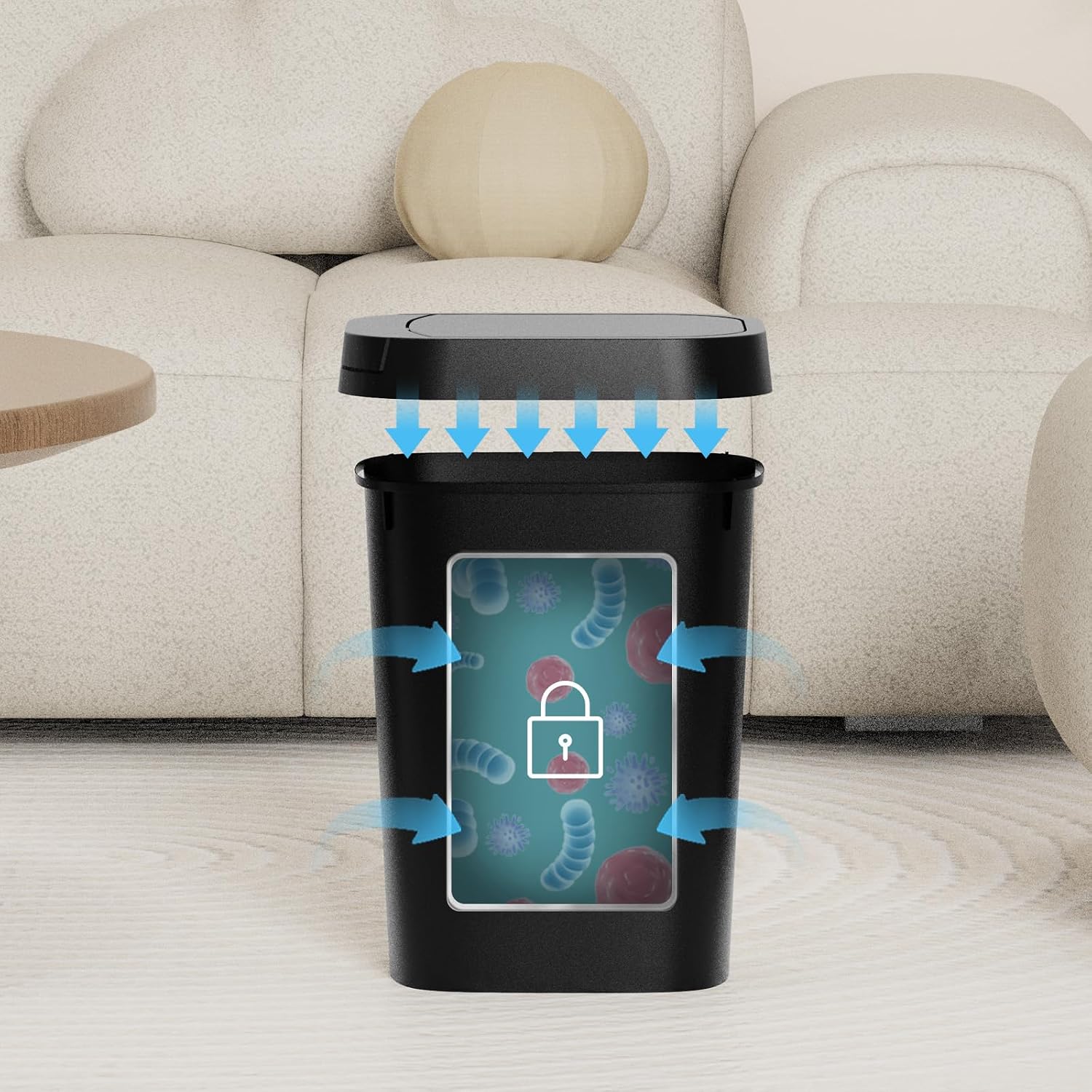 Ksskss 3 Pack Bathroom Small Trash Can With Lid, 2.6 Gallon Slim Garbage Bin With Pop-Up Lid, 10L Plastic Wastebasket For Bedroom, Office, Kitchen, Toilet (Matte Black)