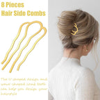 8 Pieces Hair Side Combs, Metal Hair Fork Clip Hair Pins For Buns Hair Updo U-Shape Hair Sticks For Women Hair Styling Tool Accessories (Mixed)