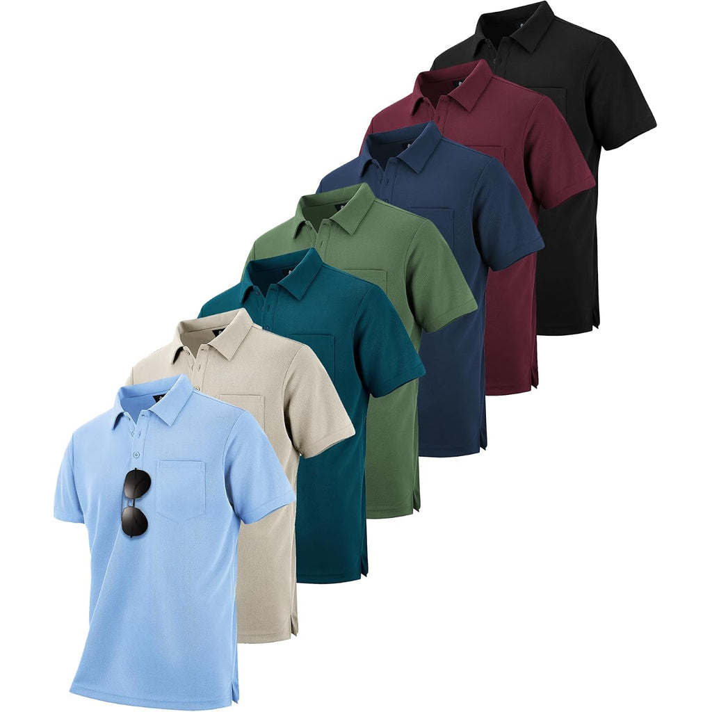 Scodi 7 Pack Polo Shirts For Men With Pocket Moisture Wicking Golf Polo Shirt Short Sleeve Outdoor Work Tactical Tshirt