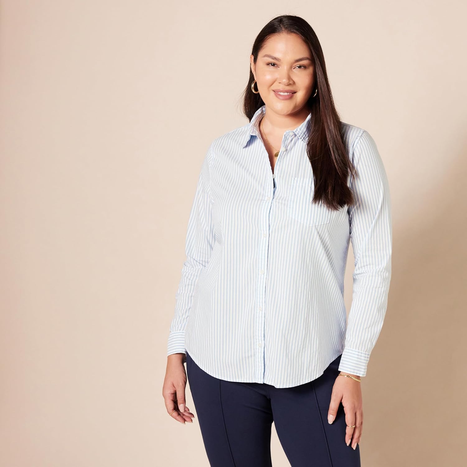 Amazon Essentials Women'S Regular-Fit Long-Sleeve Button-Down Poplin Shirt, Business Casual, Office Work