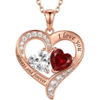 10K 14K 18K Gold Personalized Heart Necklace with 2 Birthstones Customized Pendant Jewelry I Love You Always and Forever Mother's Day Jewelry Gifts for Women Mom Wife Grandmother